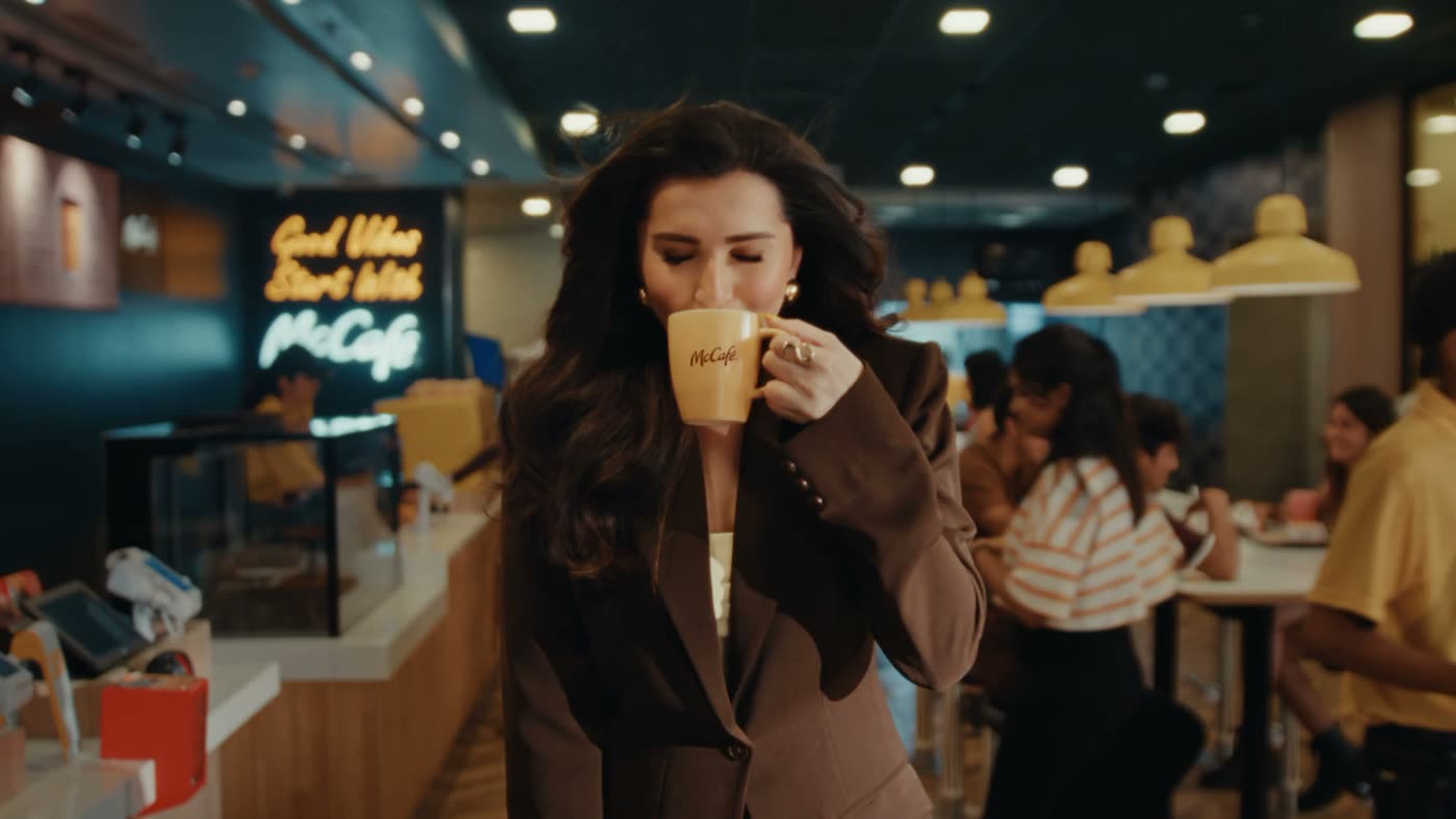 Café scene from a commercial edited and graded at Picture Post Studio